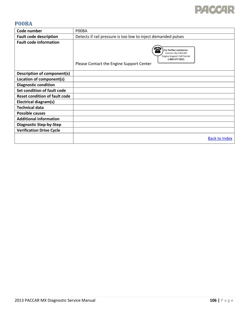 PACCAR MX P00BA low rail pressure detection – 2013 PACCAR MX - page 1 is available after signing in