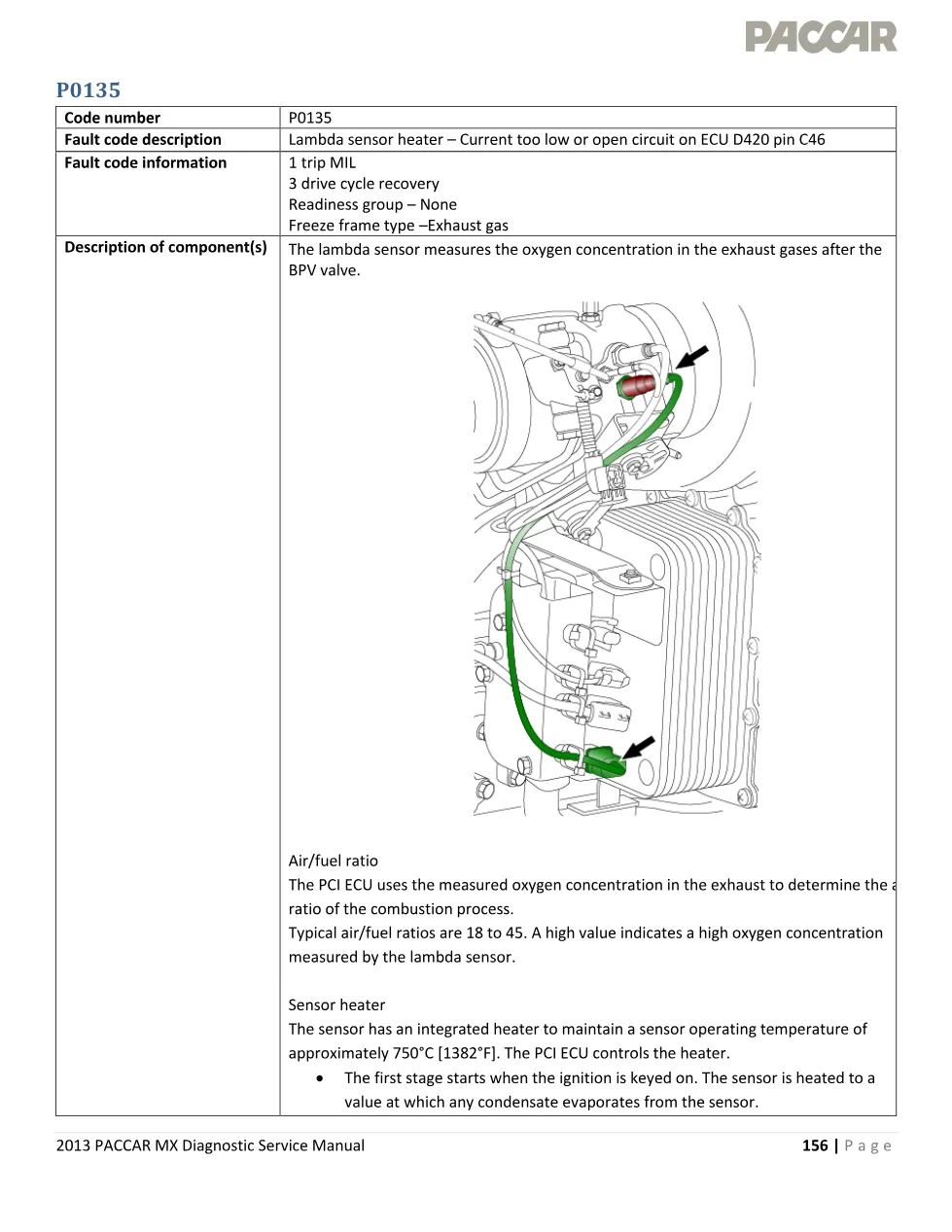 PACCAR MX P0135 lambda sensor heater open circuit – 2013 PACCAR - preview page 1 of 5