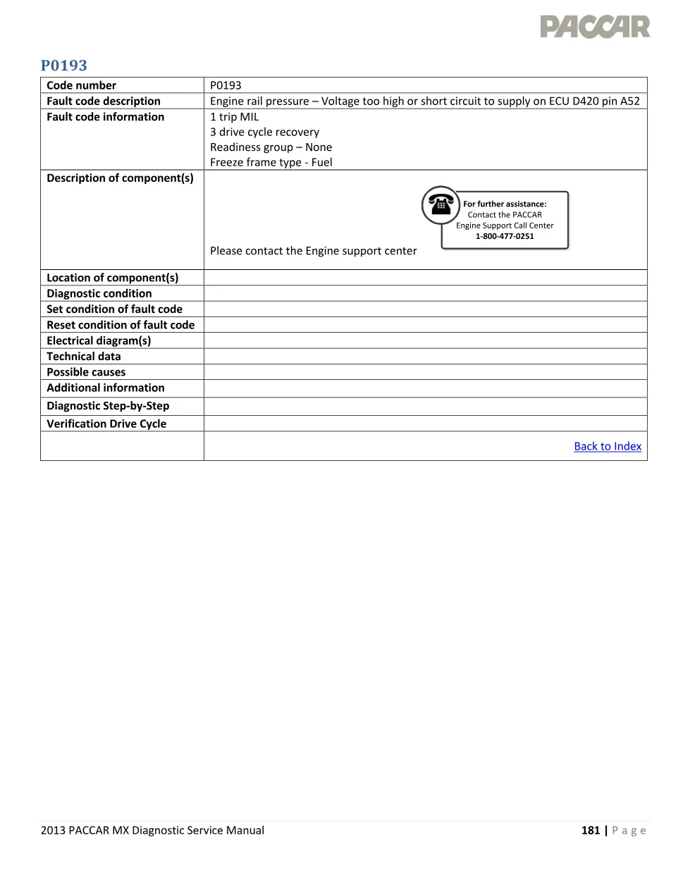 PACCAR MX P0193 rail pressure signal high voltage – 2013 PACCAR - page 1 is available after signing in