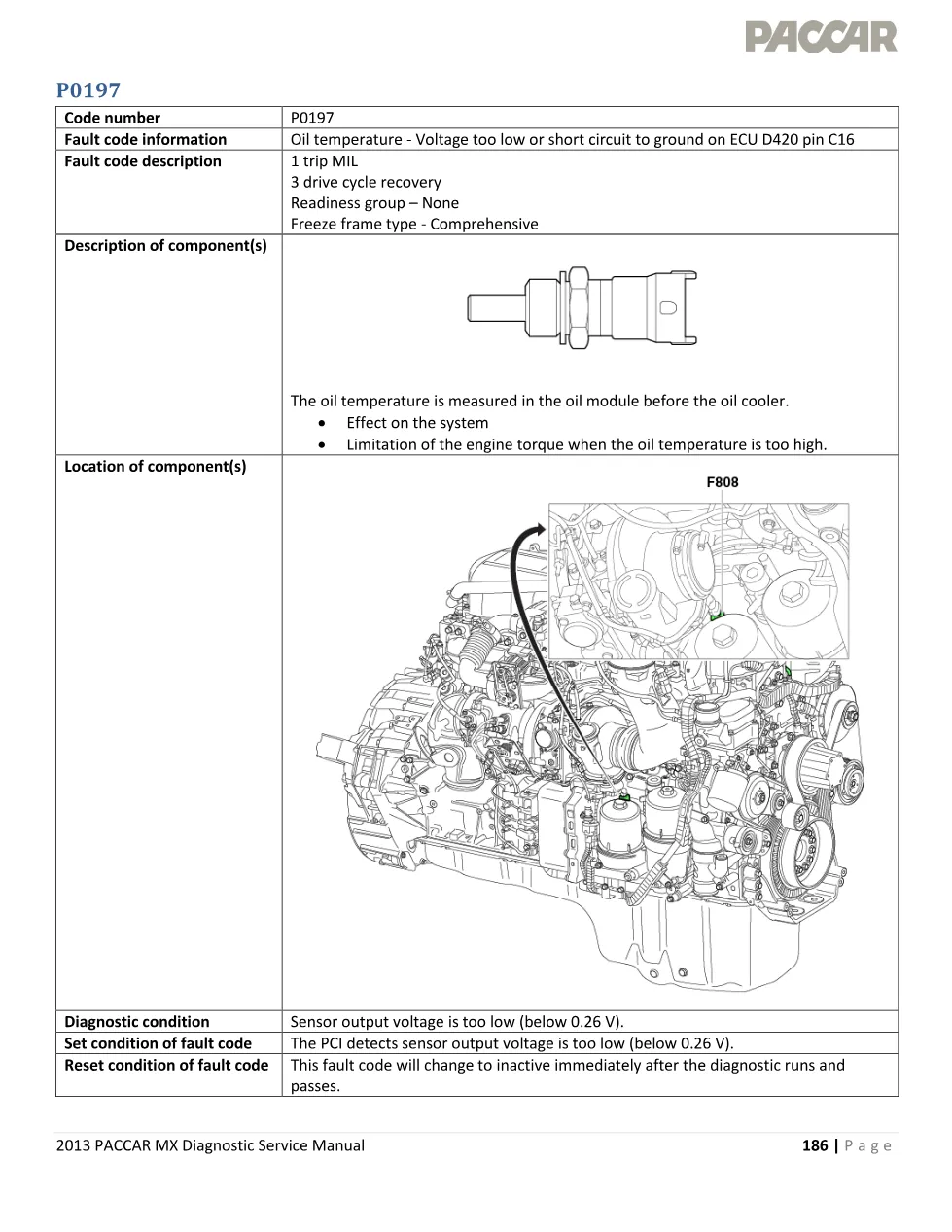 PACCAR MX P0197 oil temperature low voltage – 2013 PACCAR MX - preview page 1 of 4
