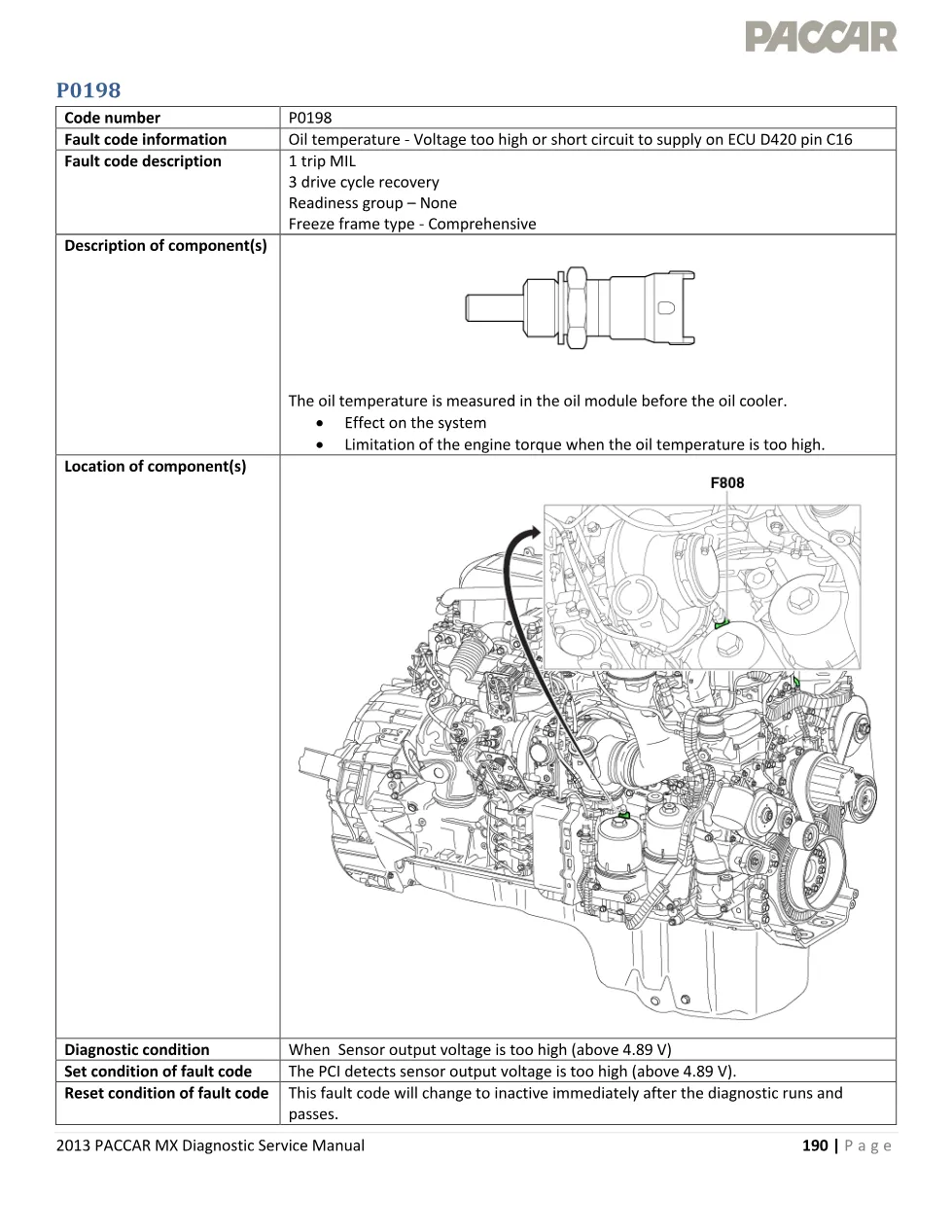 PACCAR MX P0198 Oil Temperature Sensor High Voltage — 2013 MX - preview page 1 of 4