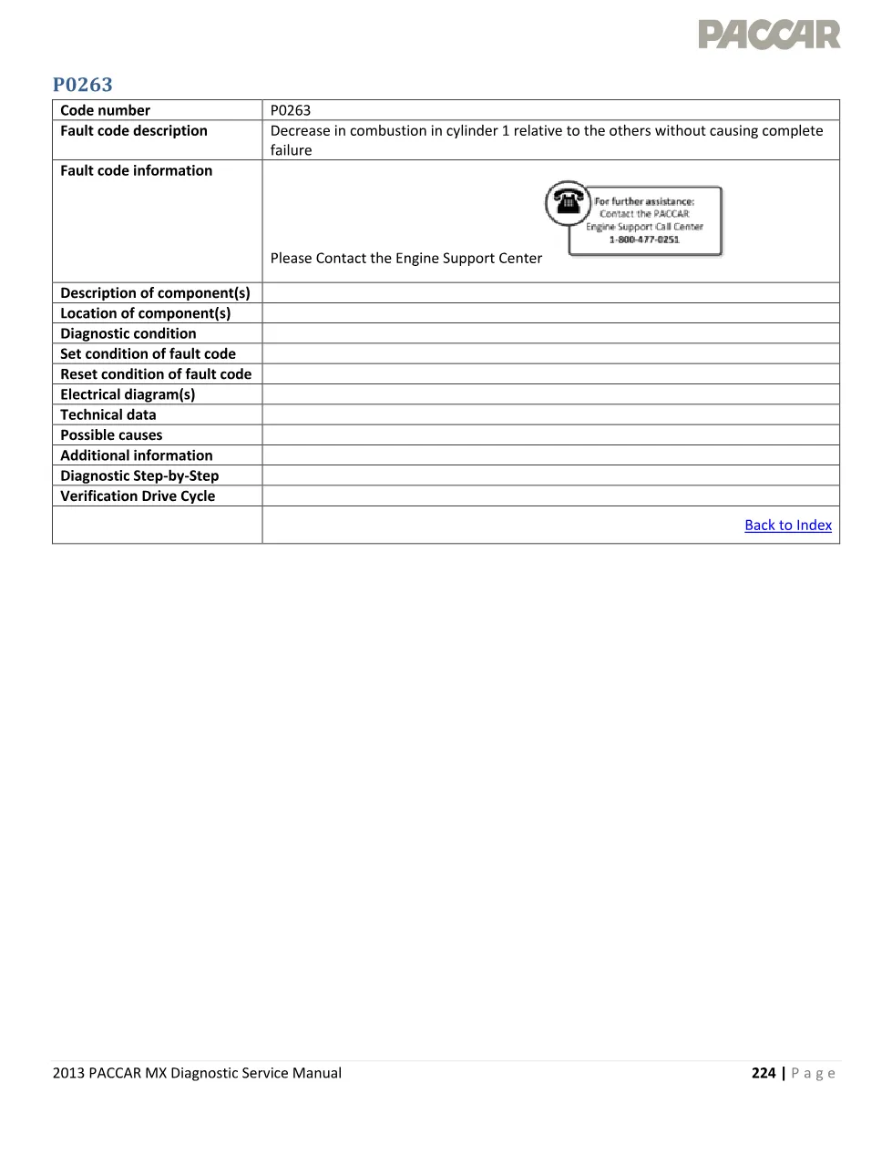 PACCAR MX P0263 Cylinder 1 Combustion Contribution Fault — 2013 - page 1 is available after signing in