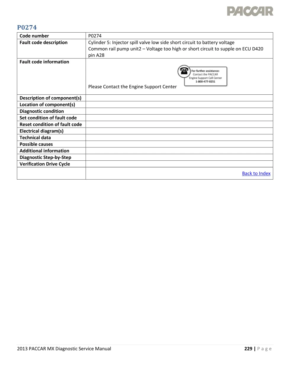 PACCAR MX P0274 Code — Cylinder 5 Injector Spill Valve Diagnostic - page 1 is available after signing in