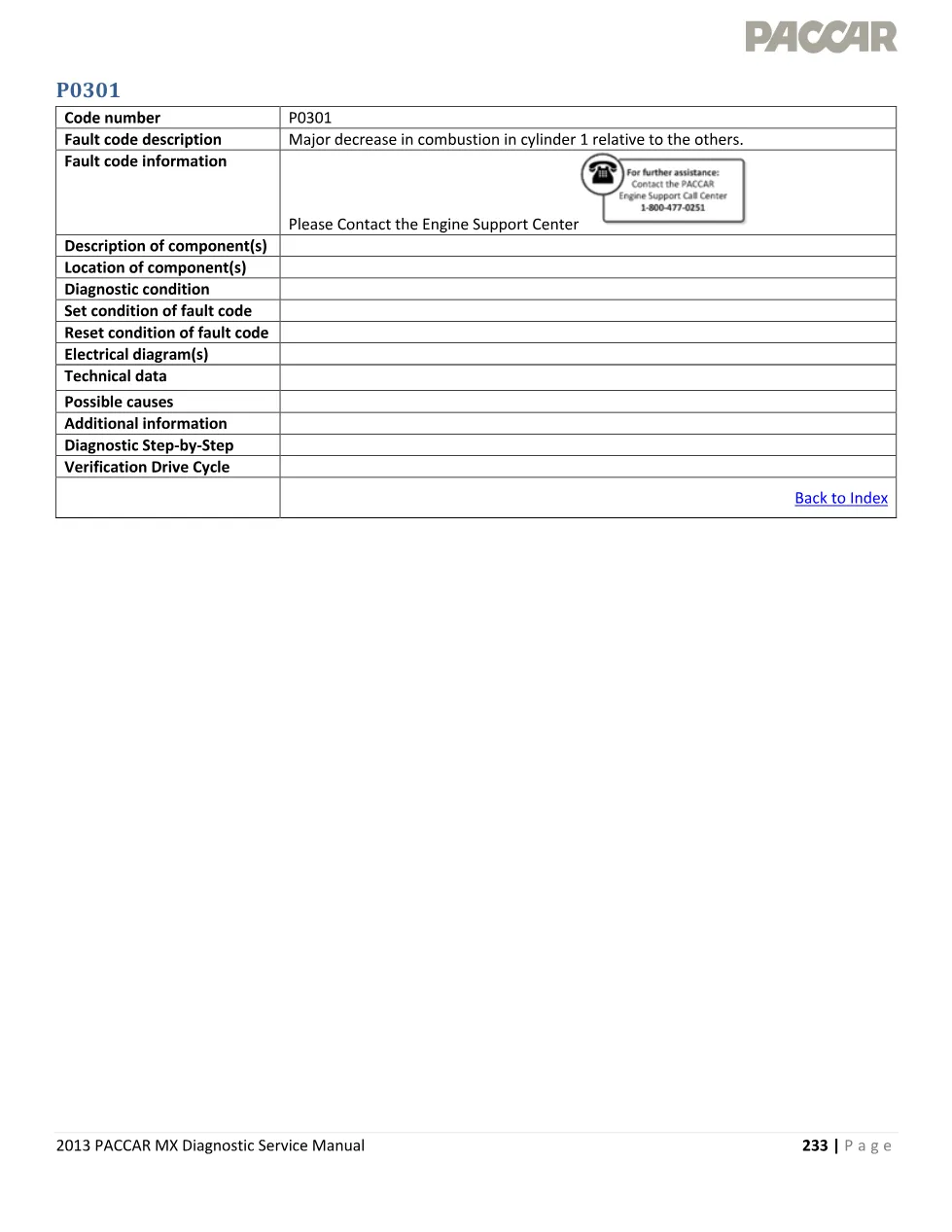 PACCAR MX P0301 diagnostic — 2013 MX Engines EPA 2013 — Service - page 1 is available after signing in