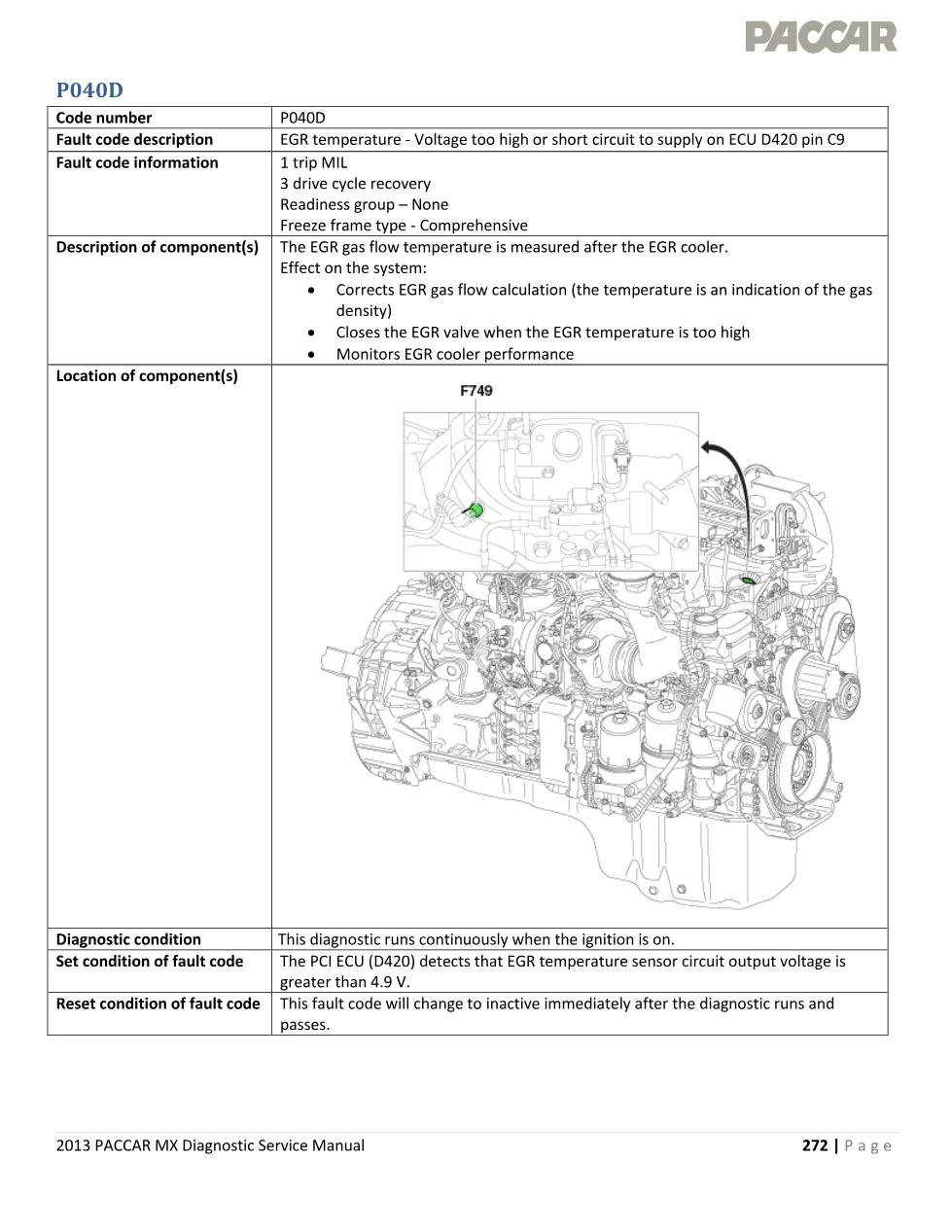 PACCAR MX P040D EGR Temperature Voltage Too High — 2013 MX - preview page 1 of 4