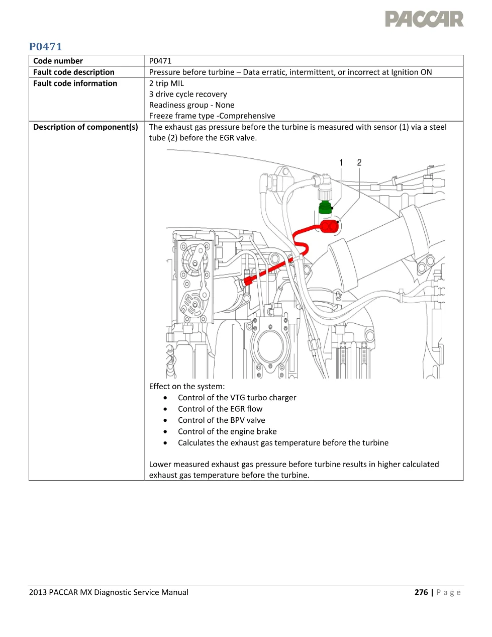 PACCAR MX P0471 Pressure Before Turbine Erratic at Ignition On - preview page 1 of 5