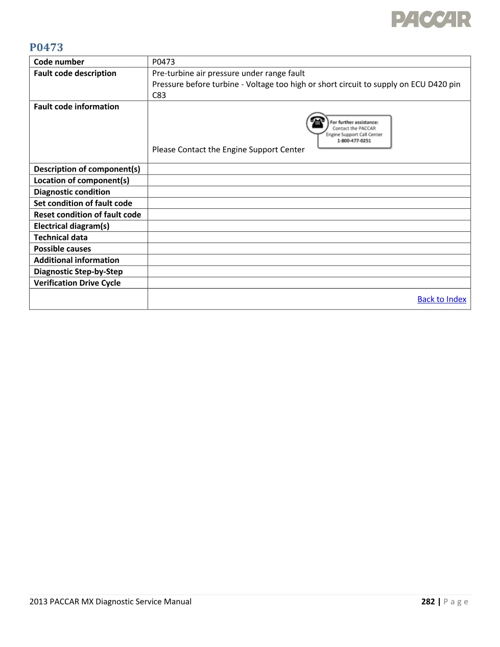 PACCAR MX P0473 Pre-Turbine Air Pressure Under Range — 2013 MX - page 1 is available after signing in
