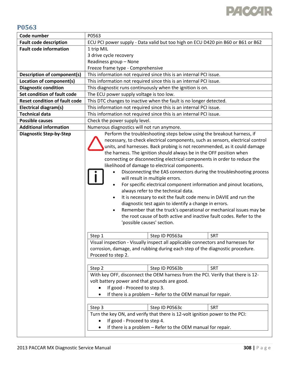 PACCAR MX P0563 diagnostic — ECU PCI Power Supply Fault — 2013 - preview page 1 of 2