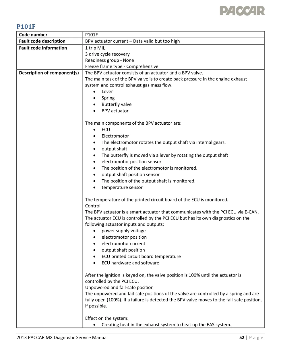 PACCAR MX P101F — BPV actuator current data valid but too high - preview page 1 of 5