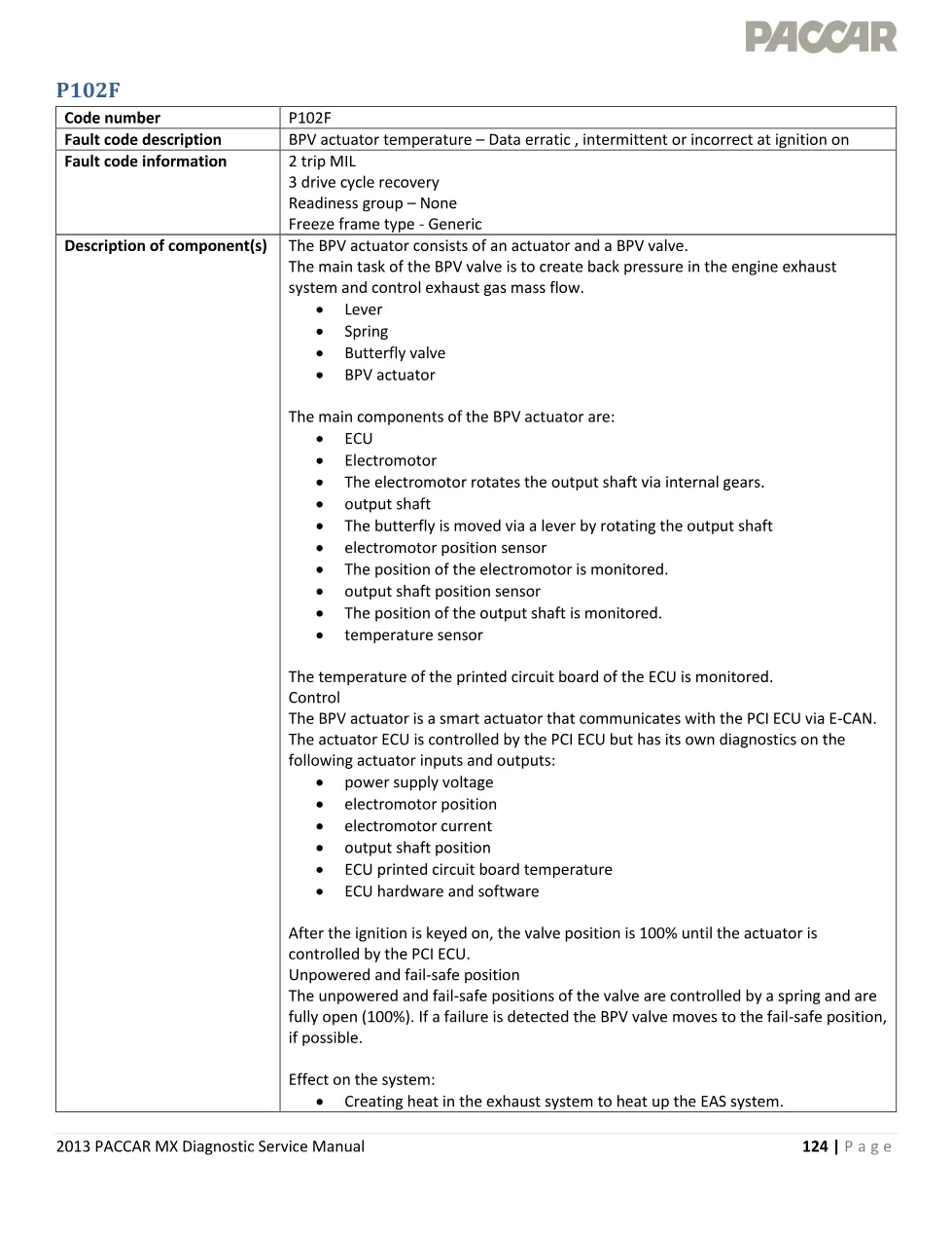 PACCAR MX P102F — BPV actuator temperature, data erratic — MX - preview page 1 of 5