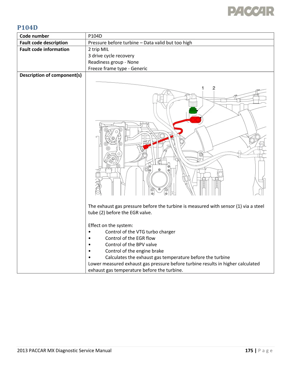 PACCAR MX P104D — Pressure before turbine data valid but too high - preview page 1 of 6