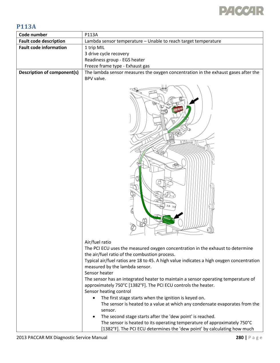 PACCAR MX P113A fault code page – 2013 PACCAR MX Diagnostic - preview page 1 of 5