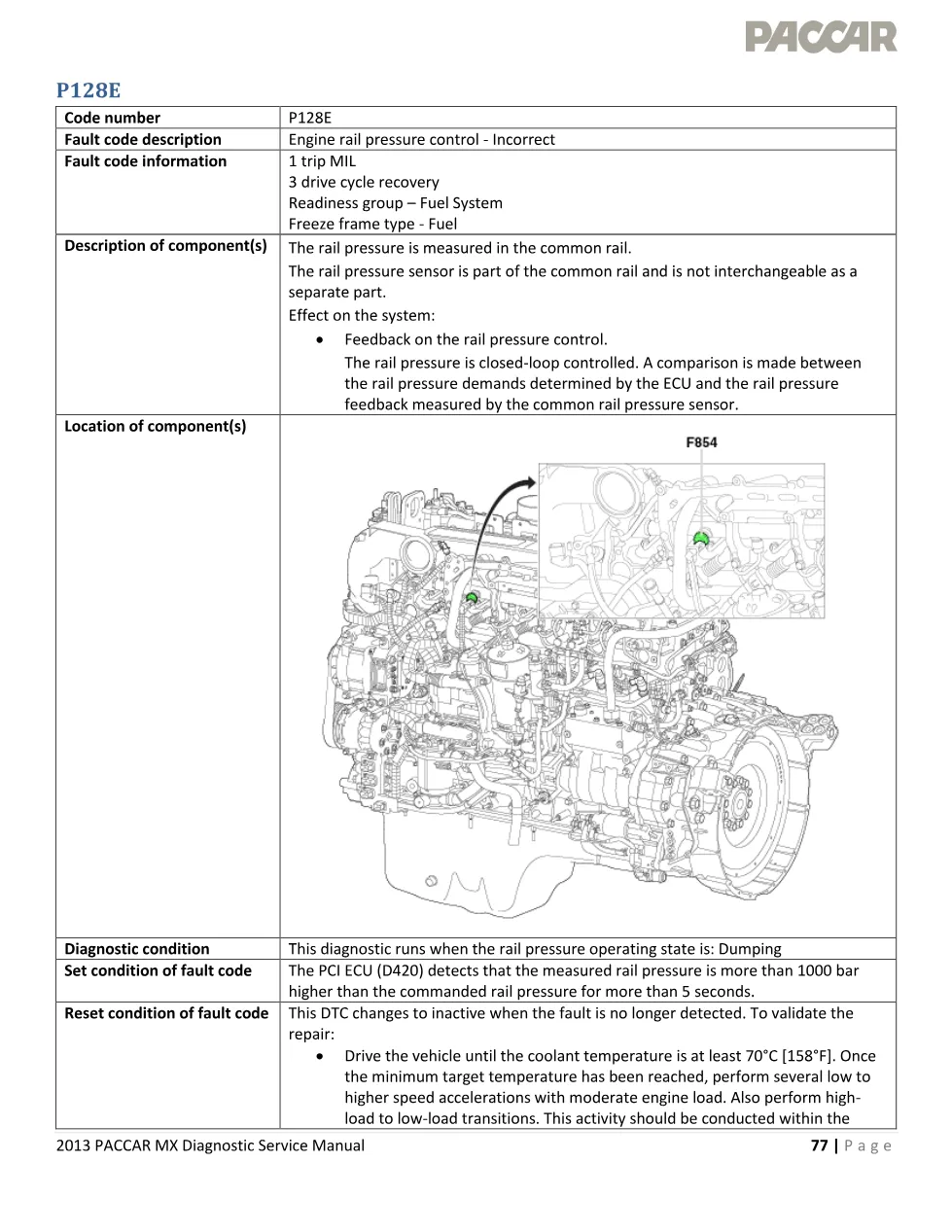 PACCAR MX P128E fault code page – 2013 PACCAR MX Diagnostic - preview page 1 of 4