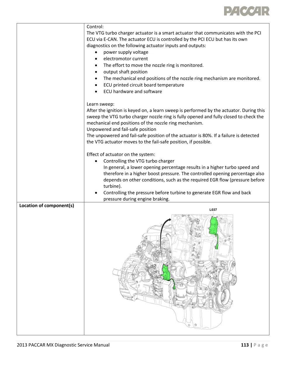 PACCAR MX P1352 VTG actuator learning fault — Diagnostic - preview page 2 of 5