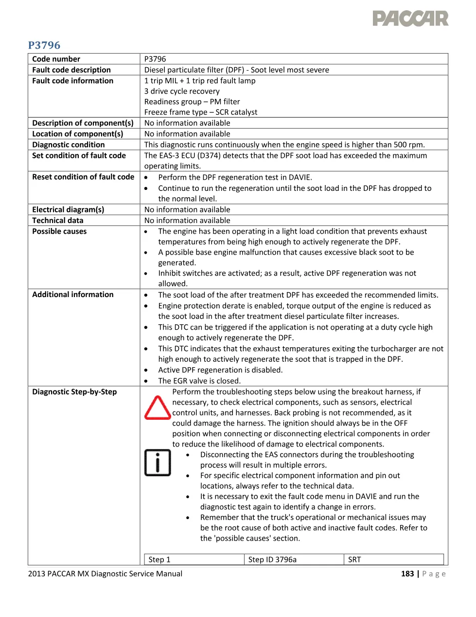 PACCAR MX P3796 DPF Diagnostic Guide — 2013 MX Engines EPA 2013 - preview page 1 of 3