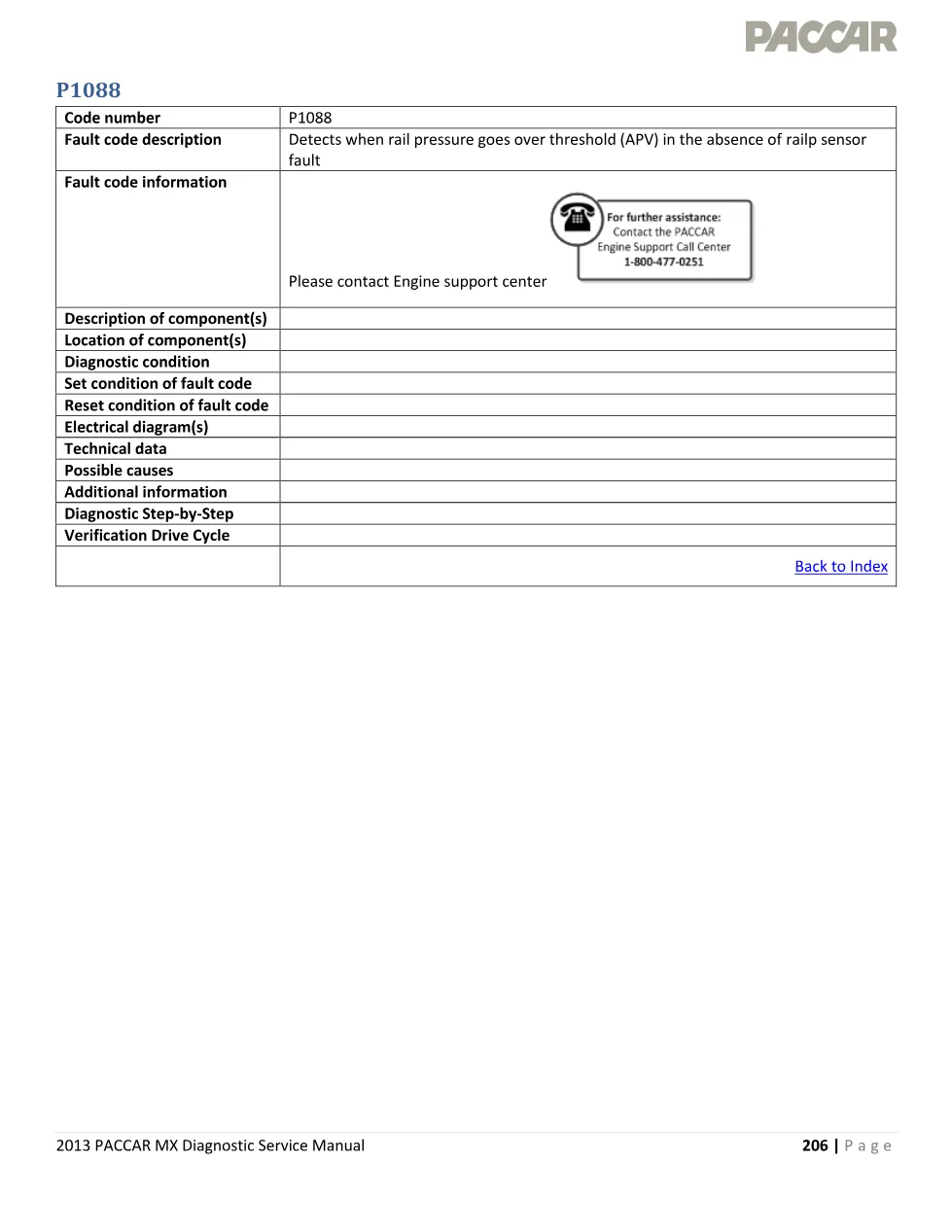 PACCAR MX rail pressure Code P1088 — 2013 Diagnostic Service - page 1 is available after signing in