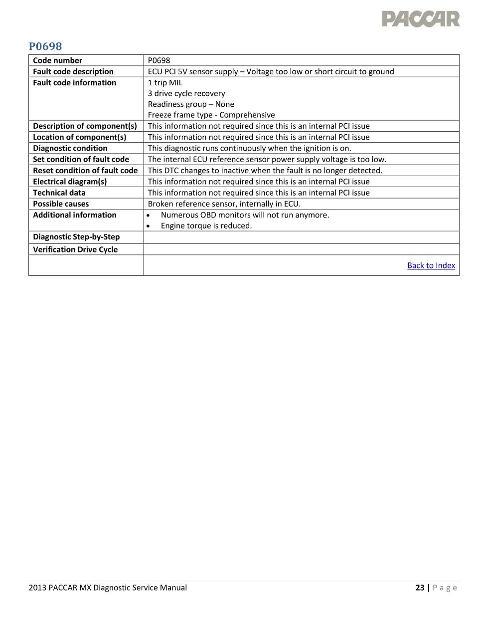 PACCAR MX sensor supply — Diagnostic Service Manual 2013 EPA - preview page 1 of 2