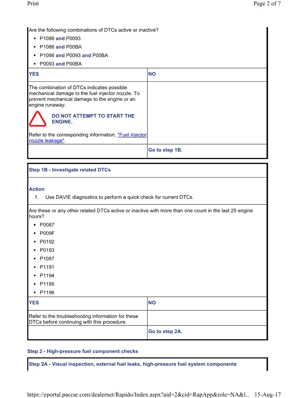 PACCAR P00BA DTC troubleshooting guide — Service Manual — 7 pages, - preview page 2 of 6