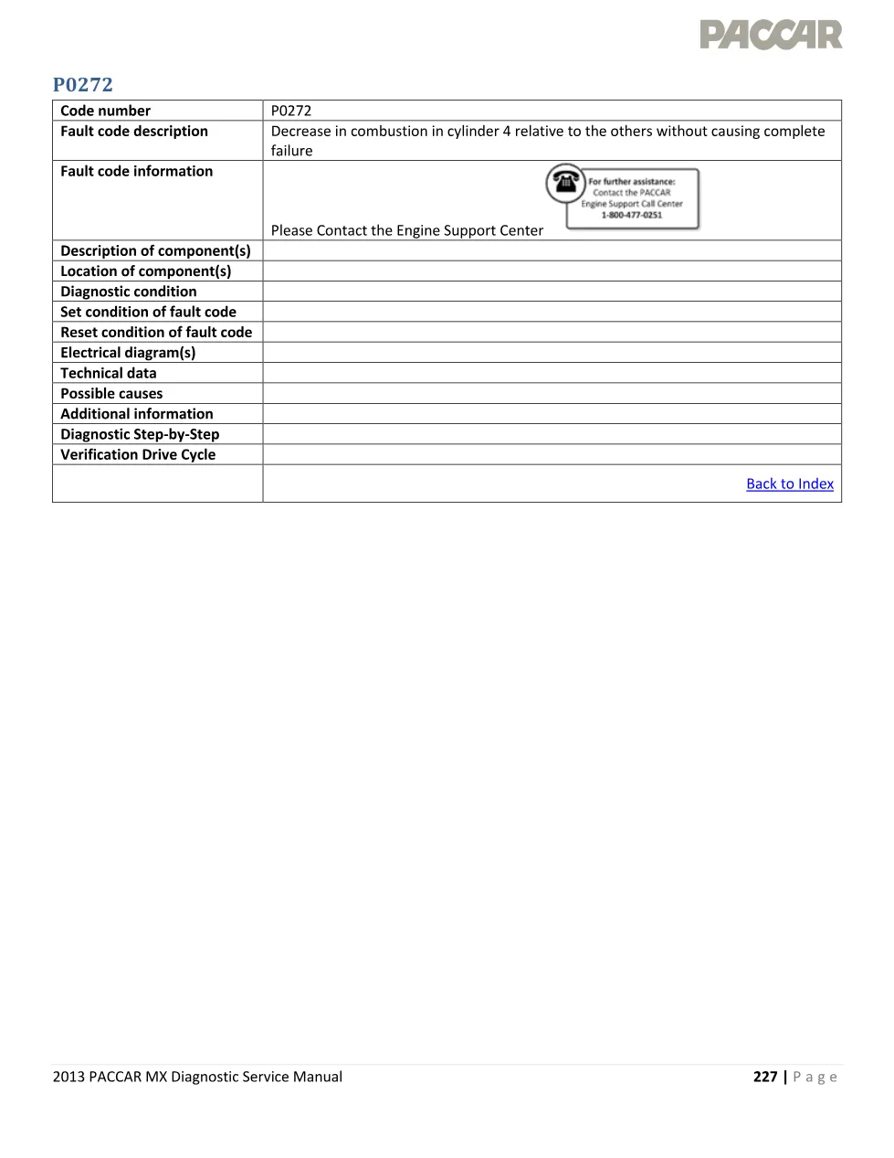 PACCAR P0272 Diagnostic Code — Cylinder 4 Combustion Fault — MX - page 1 is available after signing in