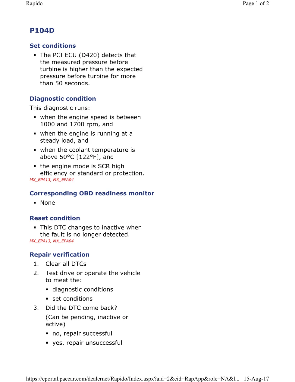 PACCAR P104D turbocharged pressure — MX Europe EPA 2004 - preview page 1 of 2