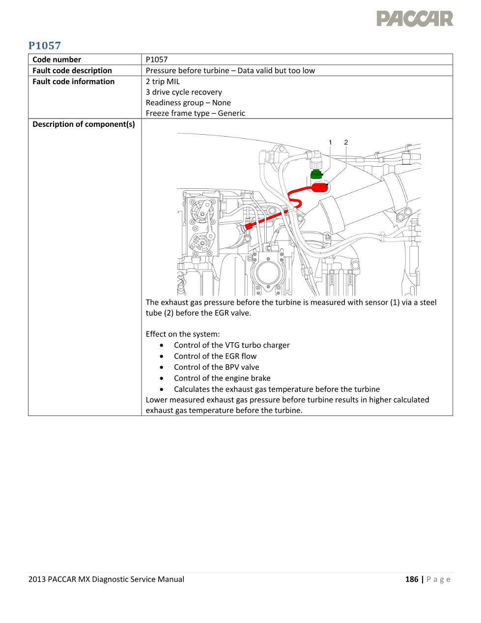 PACCAR P1057 Fault Code – Pressure Before Turbine Diagnostic Manual - preview page 1 of 5