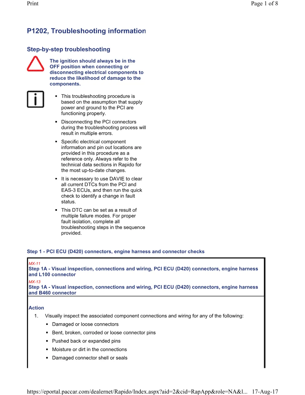 PACCAR P1203B DTC Troubleshooting Guide — MX Europe Engines EPA 2004 - preview page 1 of 6
