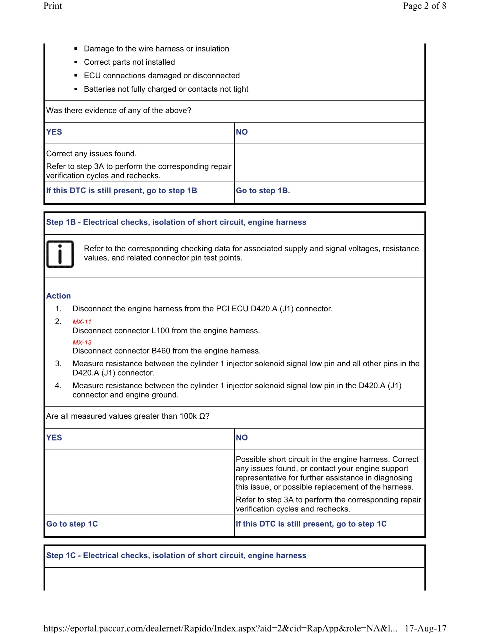 PACCAR P1203B DTC Troubleshooting Guide — MX Europe Engines EPA 2004 - preview page 2 of 6