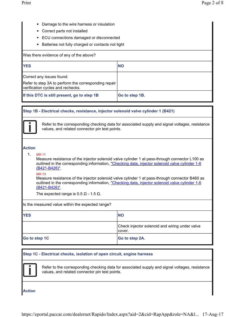 PACCAR P1204 DTC Troubleshooting Guide — Cylinder 1 Injector Solenoid - preview page 2 of 6