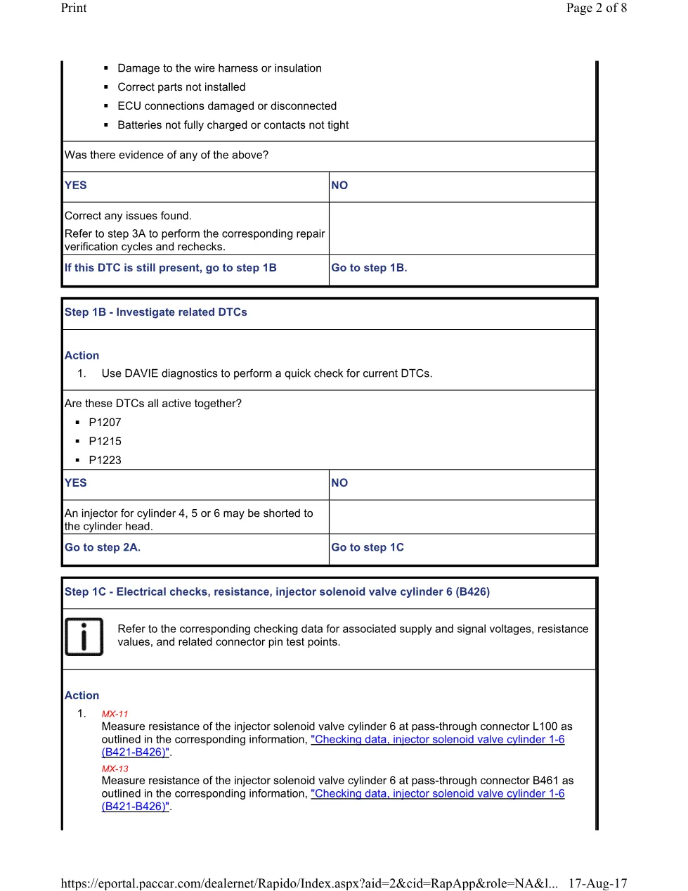 PACCAR P1215 DTC Troubleshooting Guide — Cylinder 6 Injector Fault - preview page 2 of 6