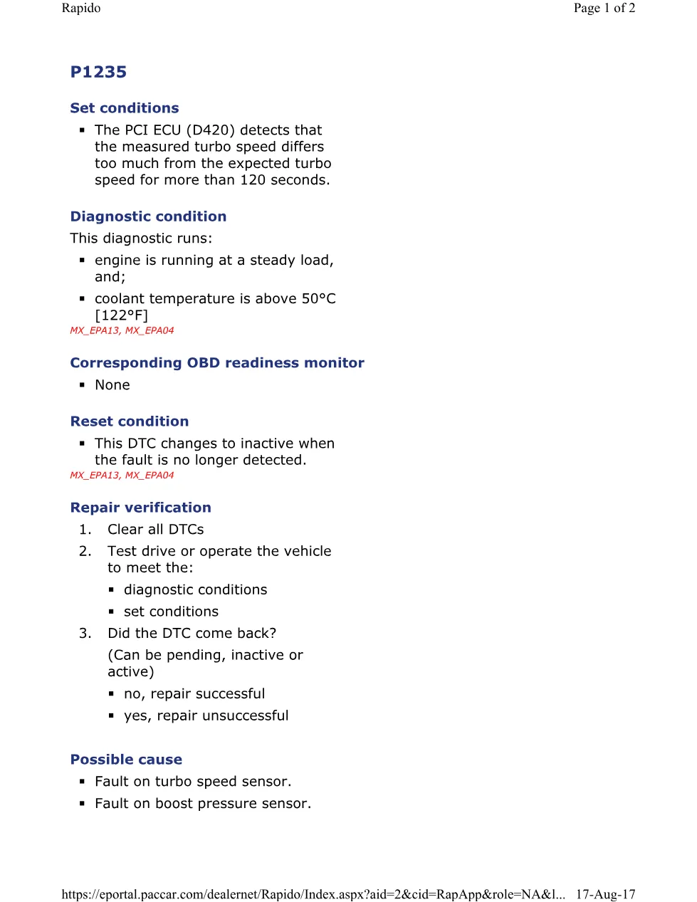 PACCAR P1235 turbo speed official workshop document preview page 1
