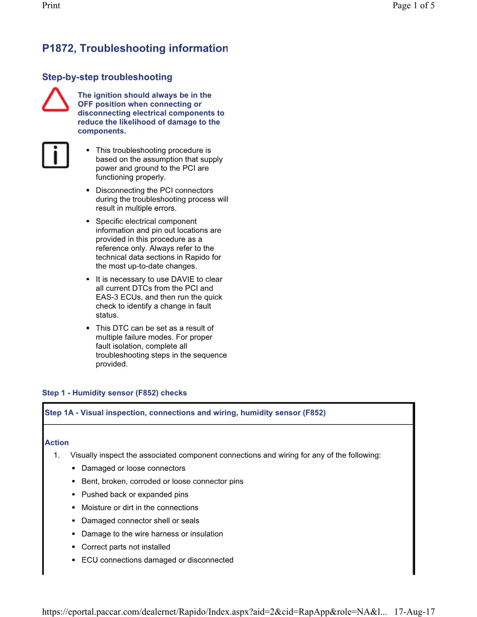 PACCAR P1872 DTC Troubleshooting Guide — EPA 2004 MX Europe Engines - preview page 1 of 5