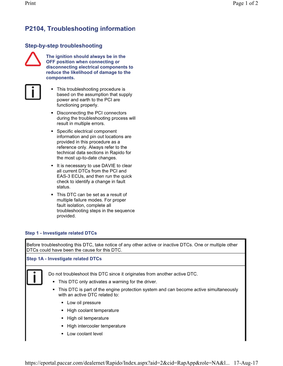 PACCAR P2104 DTC Troubleshooting Guide — MX Europe EPA 2004 Engines - preview page 1 of 2