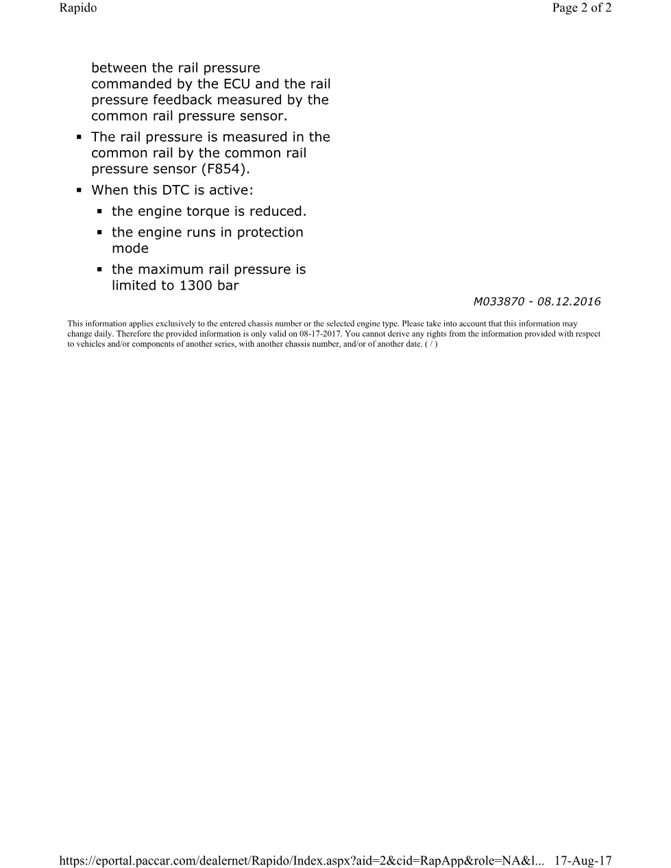 PACCAR P228C rail pressure — MX EPA 2004 Engines — Diagnostic - page 2 is available after signing in
