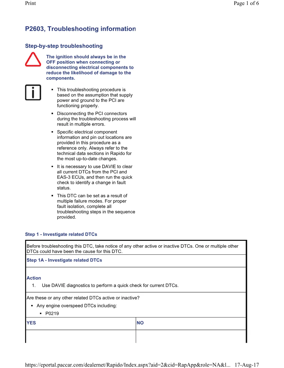 PACCAR P2603 DTC Troubleshooting Guide — MX Europe Engines EPA 2004 - preview page 1 of 6