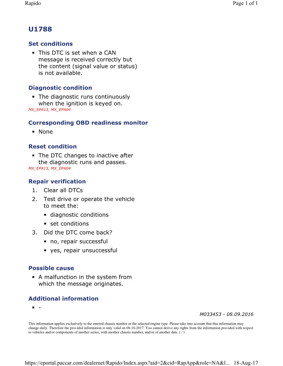PACCAR U1788A DTC code — MX Europe EPA 2004 Engines Diagnostic - page 1 is available after signing in