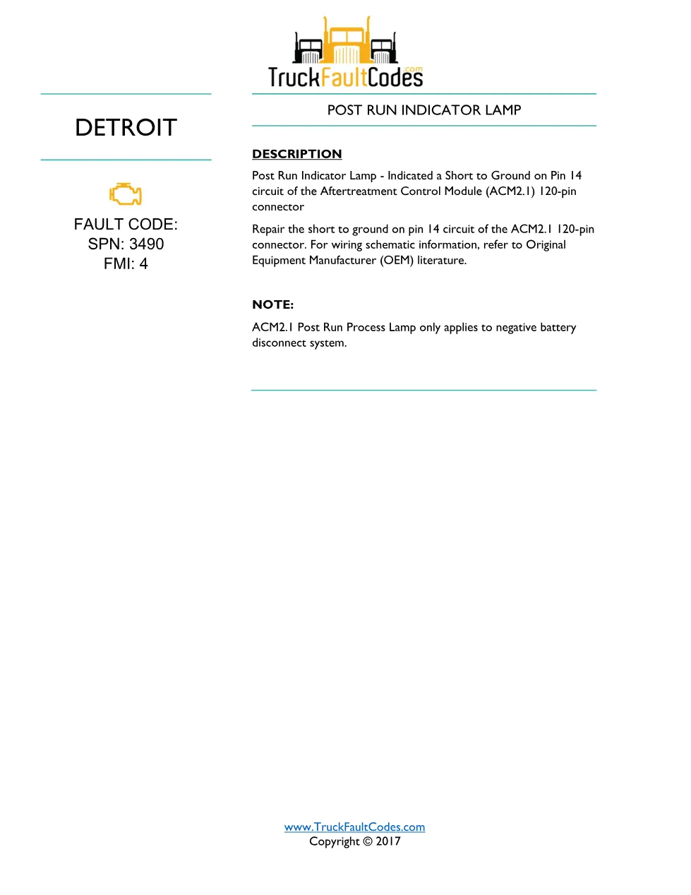 Post Run Lamp circuit — SPN 3490 FMI 4 — Detroit DD Series (EPA - page 1 is available after signing in