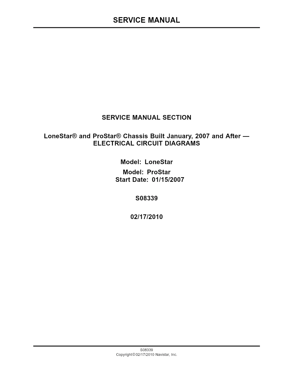 ProStar Wiring Diagrams (S08339) – International LoneStar – PDF - preview page 1 of 2