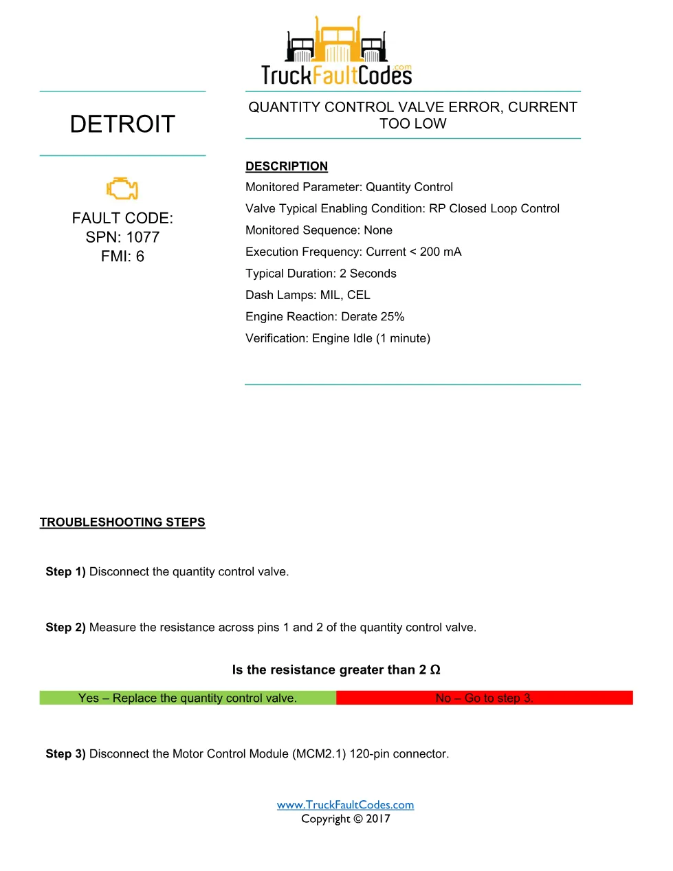 QCV current too low — Detroit DD Series Fault Code – Official - preview page 1 of 2