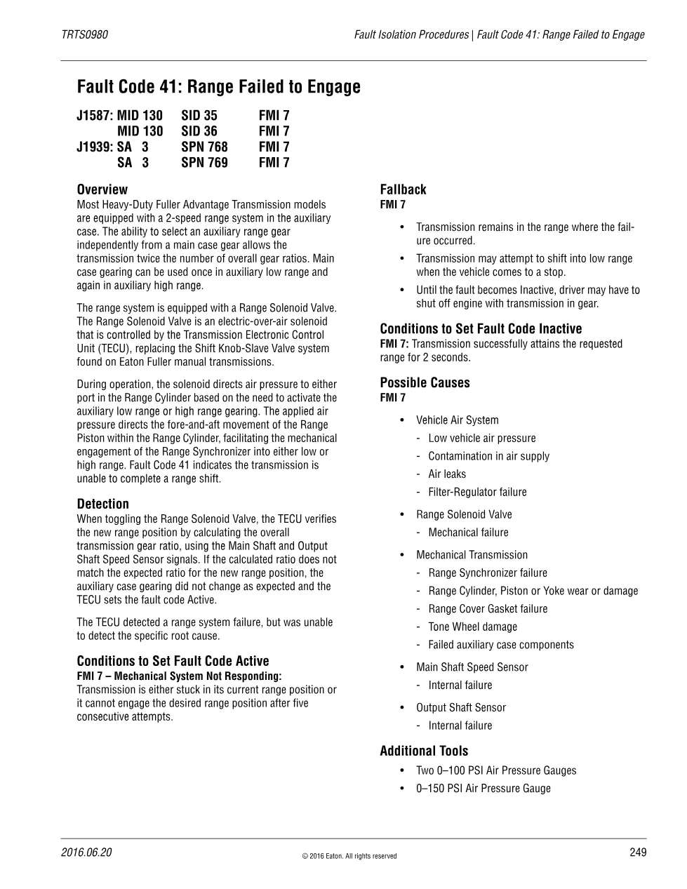 Range Failed to Engage — Eaton Fuller Advantage Fault Code 41 - preview page 1 of 3