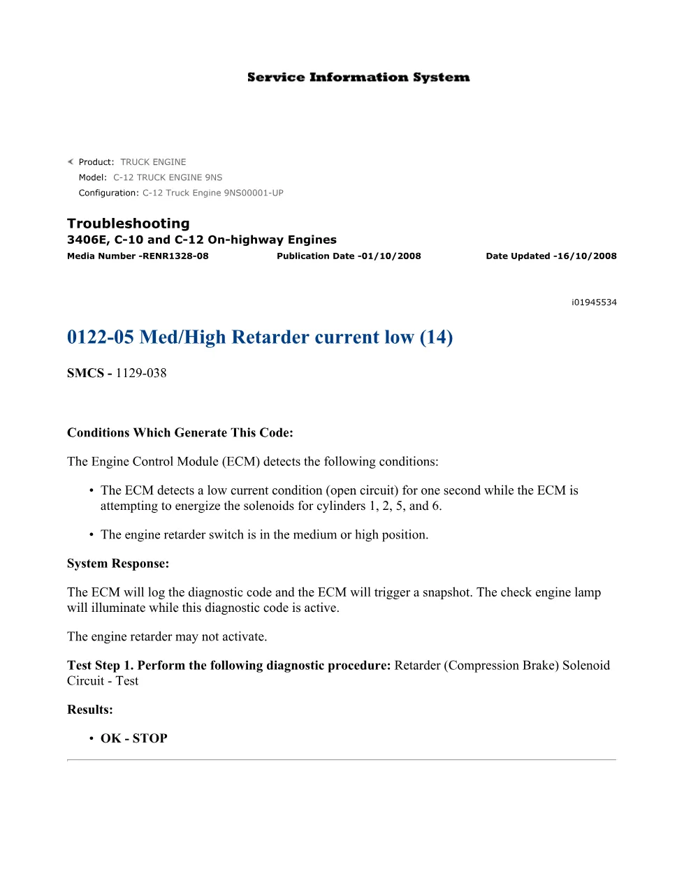 retarder troubleshooting DTCs — Diagnostic Code 0122-05 - page 1 is available after signing in