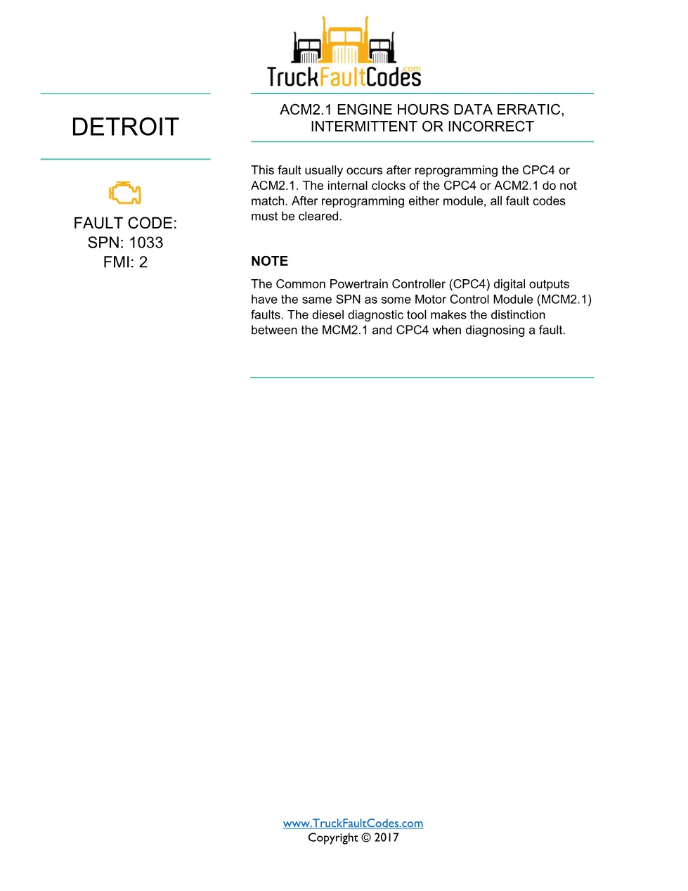 SPN 1033 FMI 2 — Detroit DD Series Fault Code Troubleshooting - page 1 is available after signing in