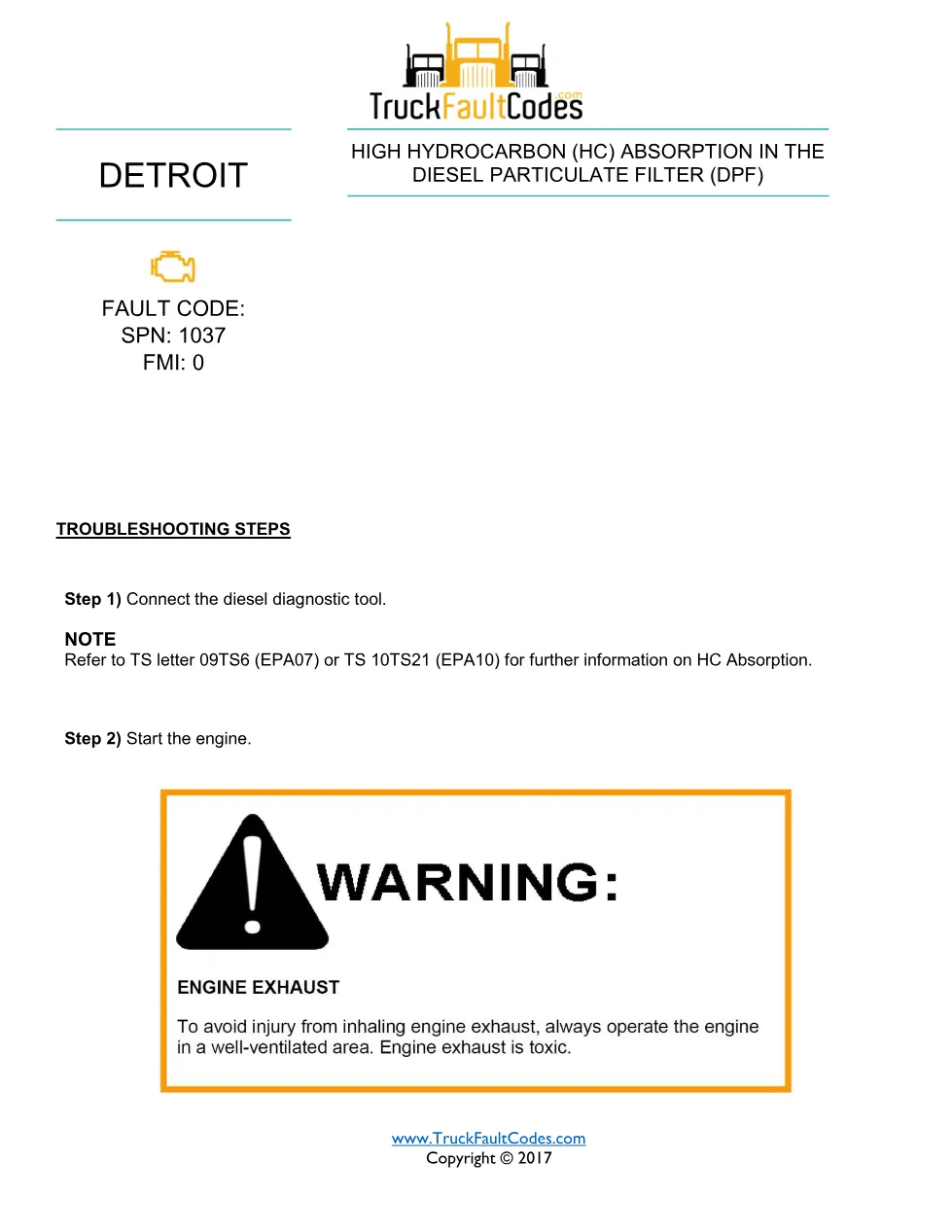 SPN 1037 FMI 0 — High HC Absorption in the DPF — Detroit DD - preview page 1 of 3