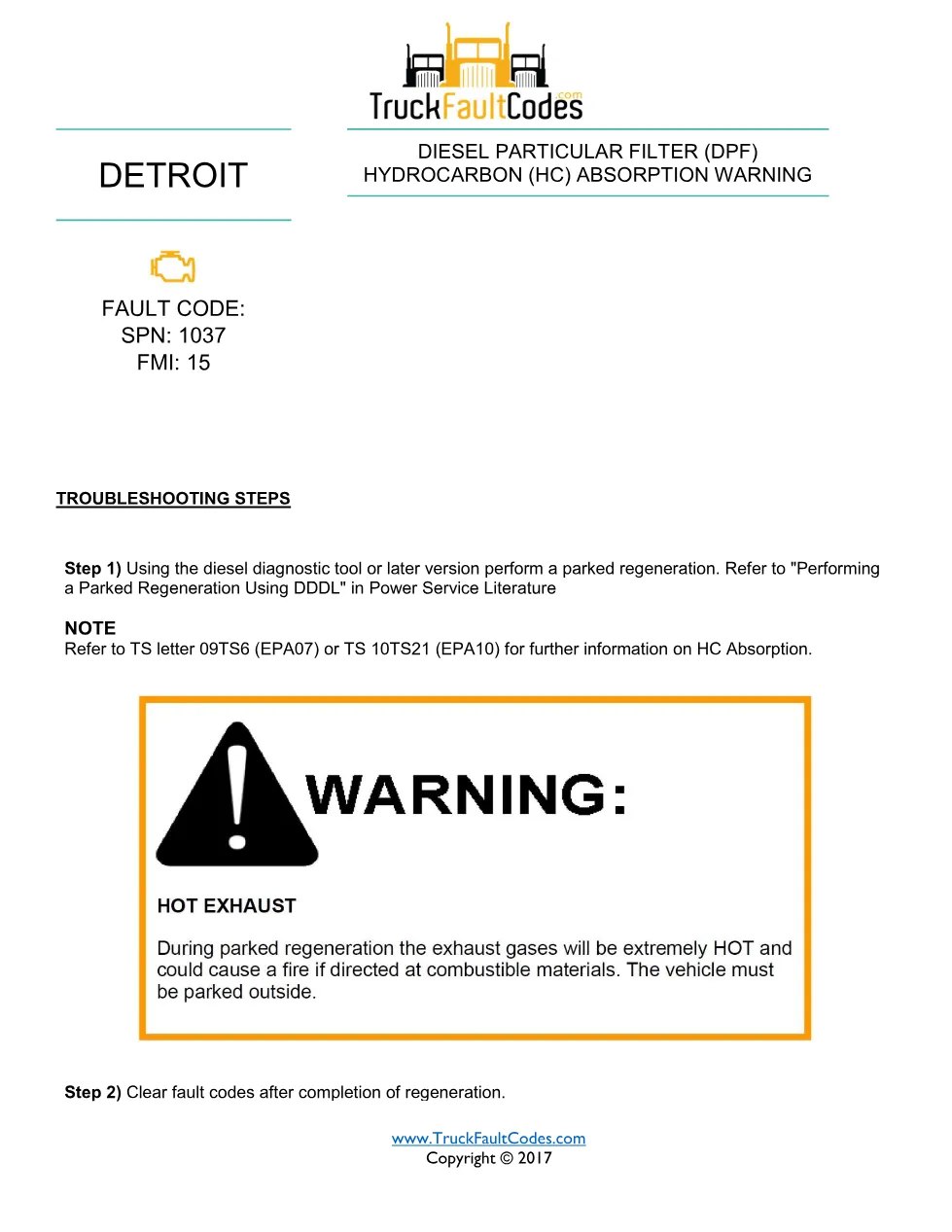 SPN 1037 FMI 15 — DPF Hydrocarbon (HC) Absorption Warning – Guide - page 1 is available after signing in