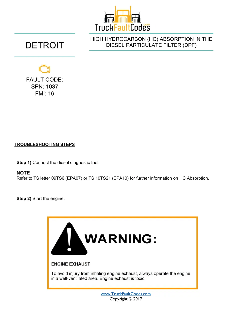 SPN 1037 FMI 16 — Detroit DD Series Fault Code Troubleshooting - preview page 1 of 3