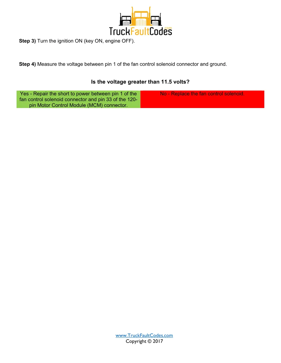 SPN 1071 FMI 3 — Fan Control Solenoid Circuit Short to Power - page 3 is available after signing in