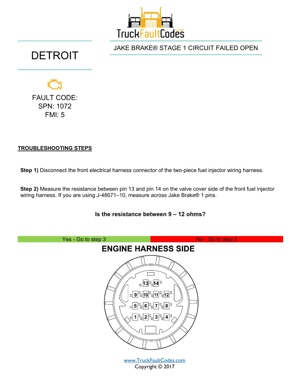 SPN 1072 FMI 5 — Detroit DD Series Fault Code Troubleshooting - preview page 1 of 2