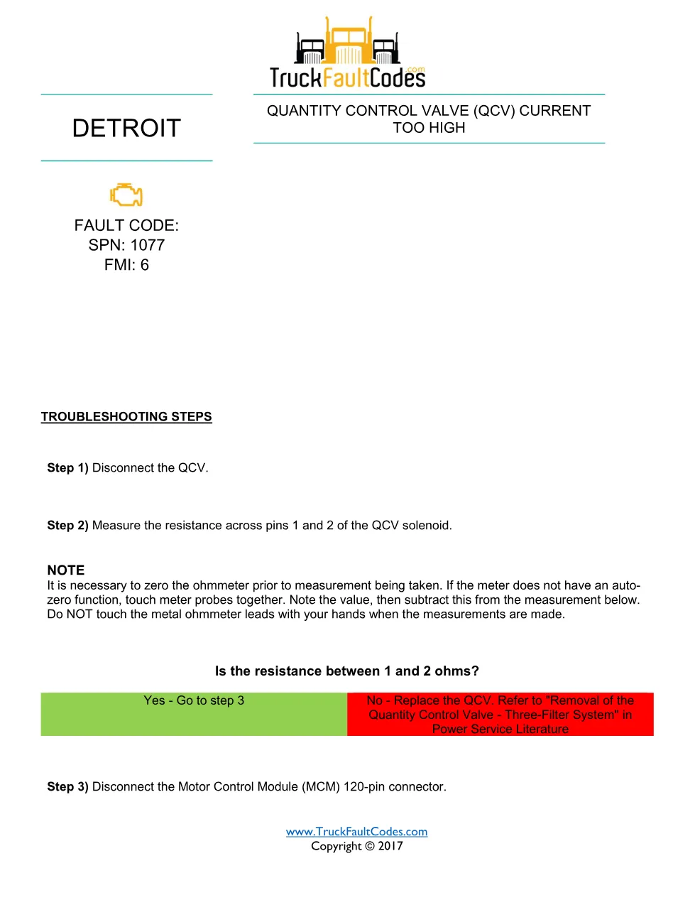 SPN 1077 FMI 6 — Detroit DD Series Fault Code Troubleshooting - preview page 1 of 3