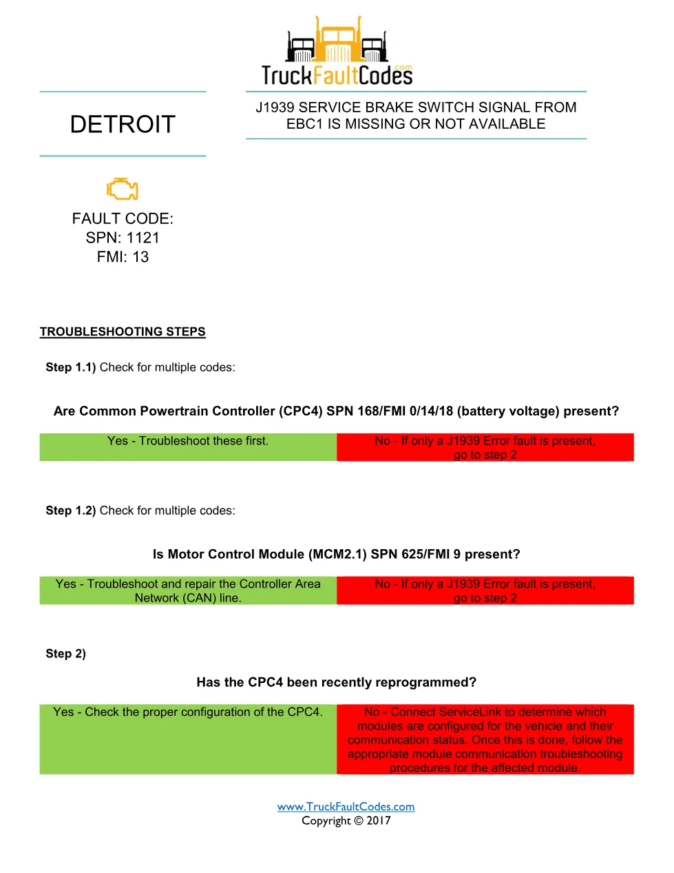 SPN 1121 FMI 13 — Detroit DD Series Fault Code Troubleshooting - page 1 is available after signing in
