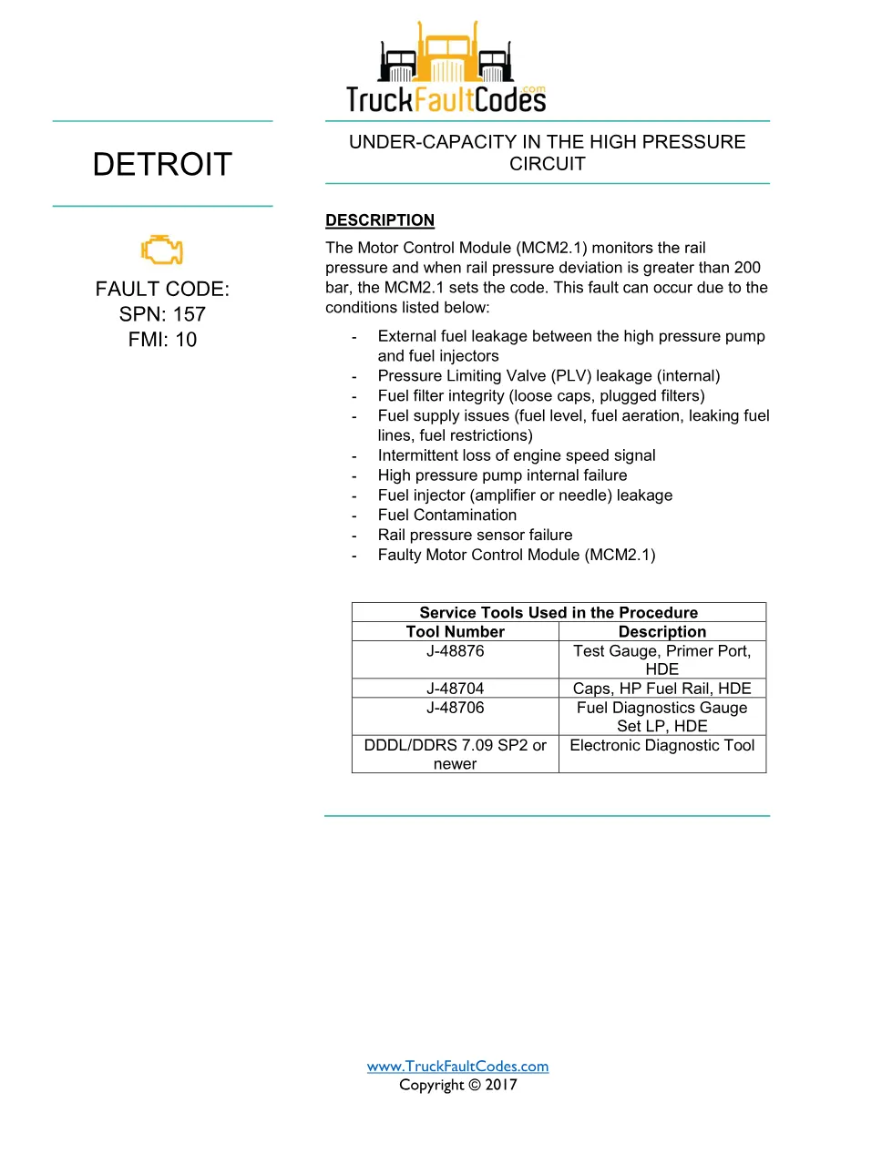 SPN 157 FMI 10 — Detroit under-capacity high pressure circuit - preview page 1 of 6