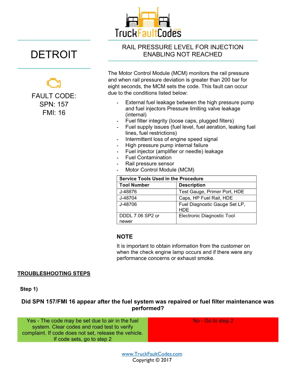 SPN 157 FMI 16 — Detroit DD Series rail pressure injection - preview page 1 of 6